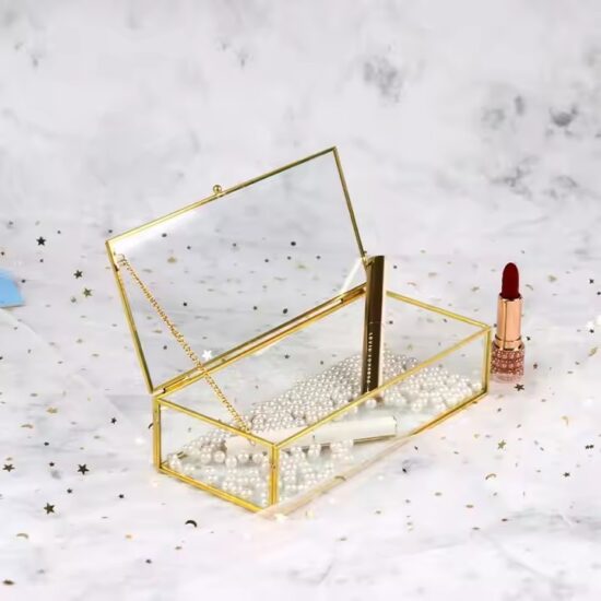 Transparent Glass Jewelry Box with Velvet Lining for Decorative Storage