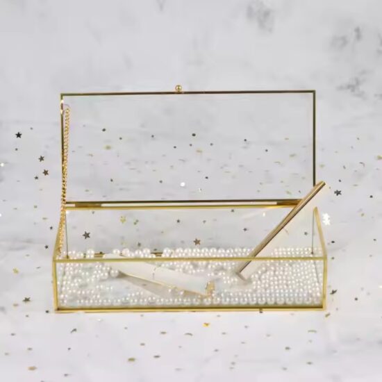 Transparent Glass Jewelry Box with Velvet Lining for Decorative Storage

