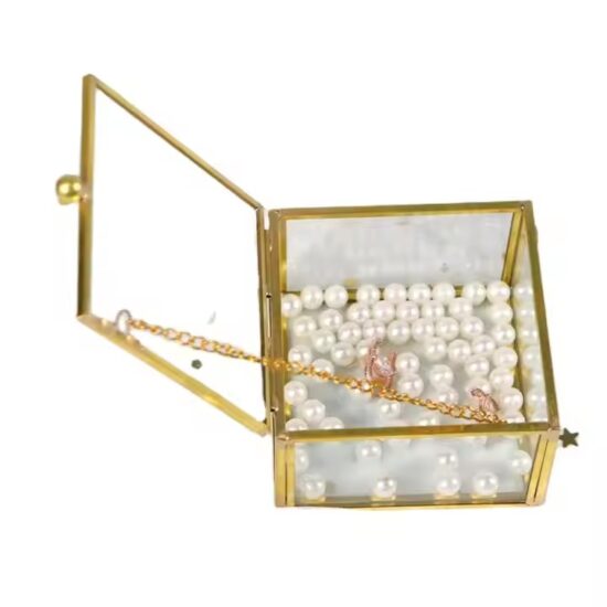 Transparent Glass Jewelry Box with Velvet Lining for Decorative Storage

