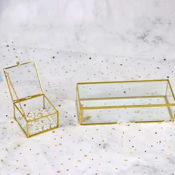 Transparent Glass Jewelry Box with Velvet Lining for Decorative Storage