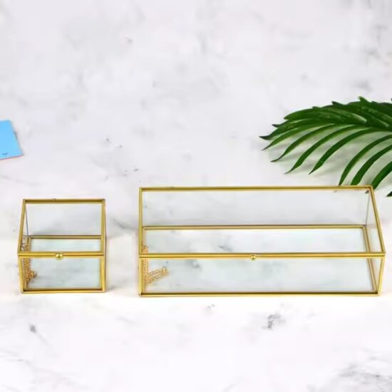 Transparent Glass Jewelry Box with Velvet Lining for Decorative Storage