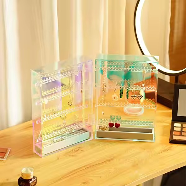 Transparent Acrylic Jewelry Box for Earrings, Necklaces, and Rings