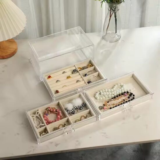 Premium Acrylic Jewelry Box with Sliding Drawers and Velvet Compartments