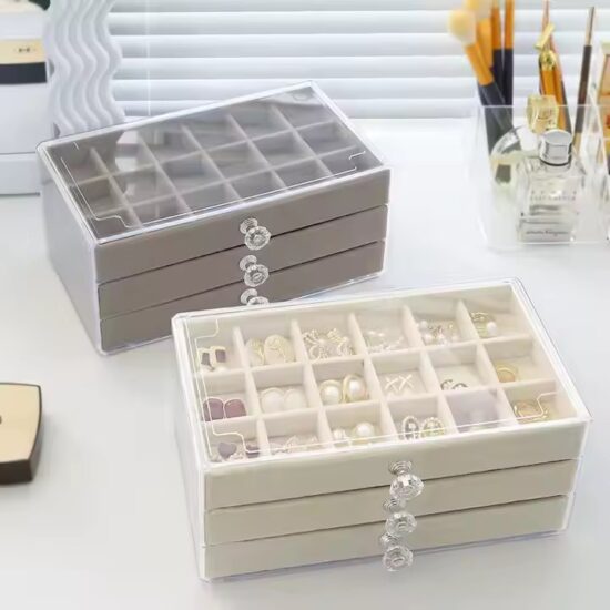 Premium Acrylic Jewelry Box with Sliding Drawers and Velvet Compartments