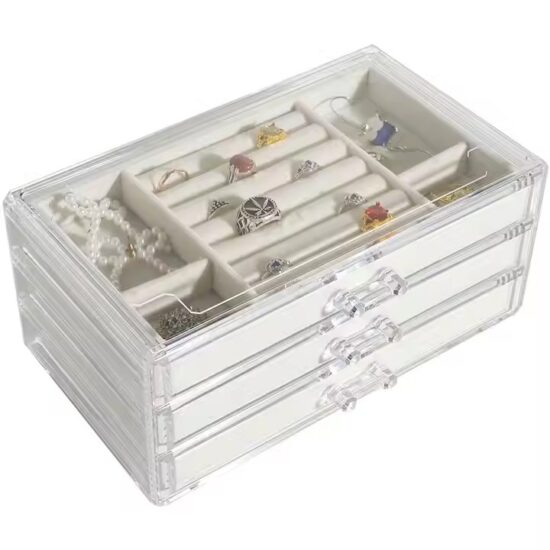 Premium Acrylic Jewelry Box with Sliding Drawers and Velvet Compartments