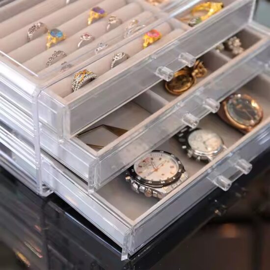 Premium Acrylic Jewelry Box with Sliding Drawers and Velvet Compartments