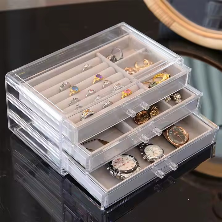 Premium Acrylic Jewelry Box with Sliding Drawers and Velvet Compartments