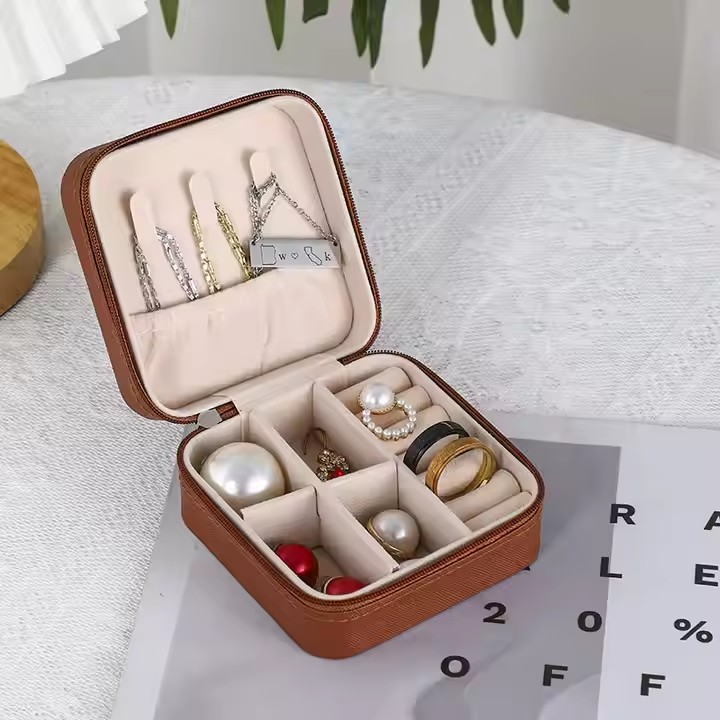 Portable Travel Jewelry Box with Compartments for Rings and Necklaces