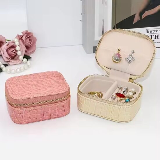 Portable Travel Jewelry Box with Compartments for Rings and Necklaces