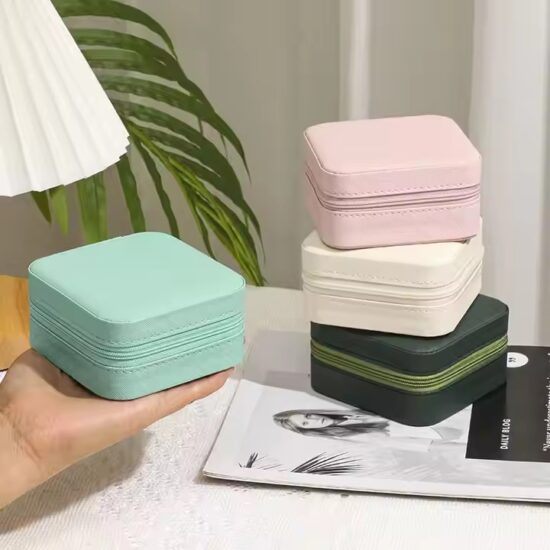 Portable Travel Jewelry Box with Compartments for Rings and Necklaces
