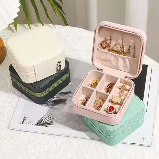 Portable Travel Jewelry Box with Compartments for Rings and Necklaces