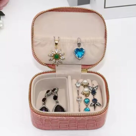 Portable Travel Jewelry Box with Compartments for Rings and Necklaces