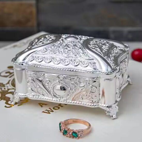 Vintage Wedding Jewelry Box with Decorative Metal Design