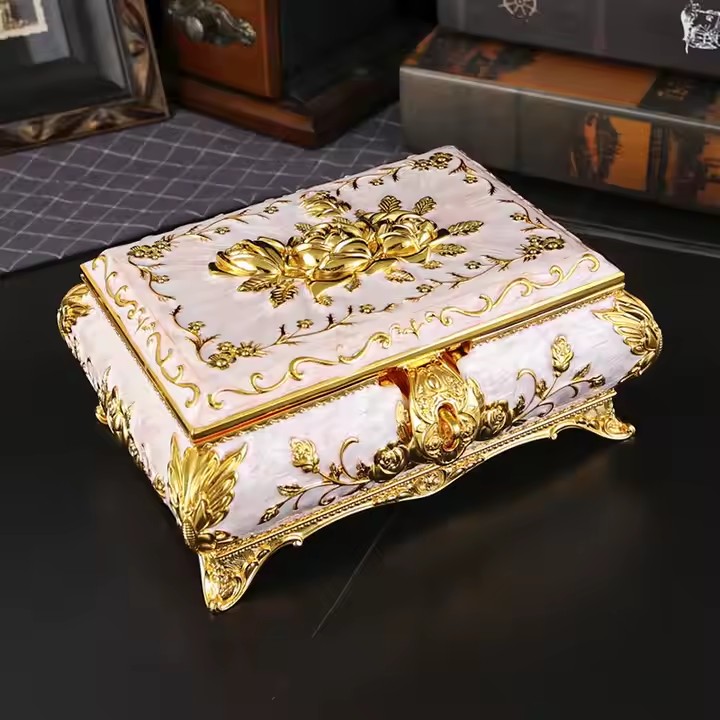 Vintage Wedding Jewelry Box with Decorative Metal Design