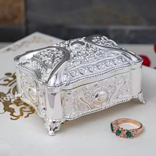 Vintage Wedding Jewelry Box with Decorative Metal Design