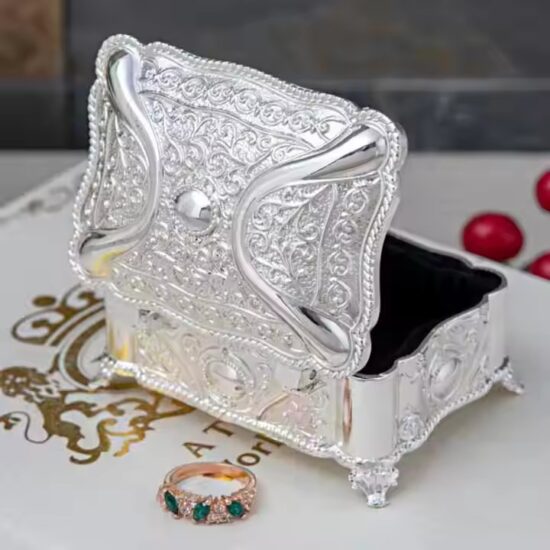 Vintage Wedding Jewelry Box with Decorative Metal Design