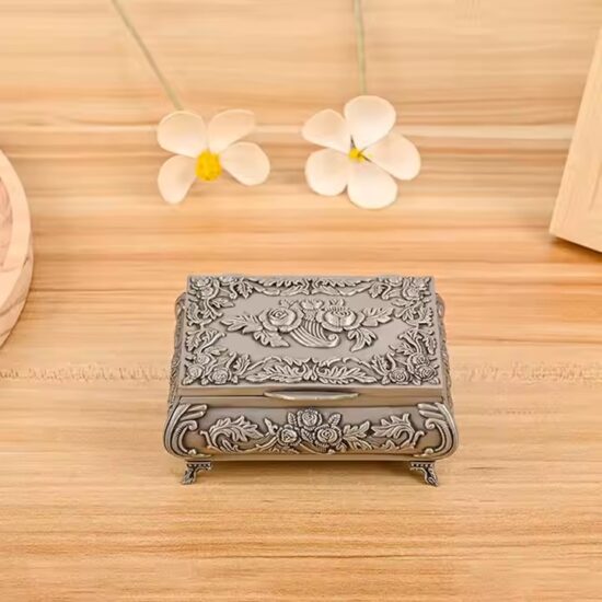 Vintage Wedding Jewelry Box with Decorative Metal Design