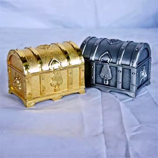 Vintage Metal Jewelry Box with Antique Finish and Ornate Details