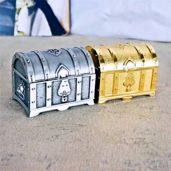 Vintage Metal Jewelry Box with Antique Finish and Ornate Details