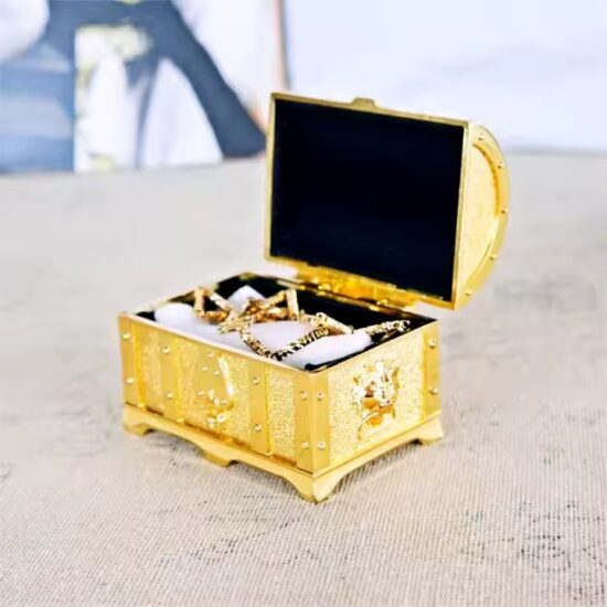 Vintage Metal Jewelry Box with Antique Finish and Ornate Details