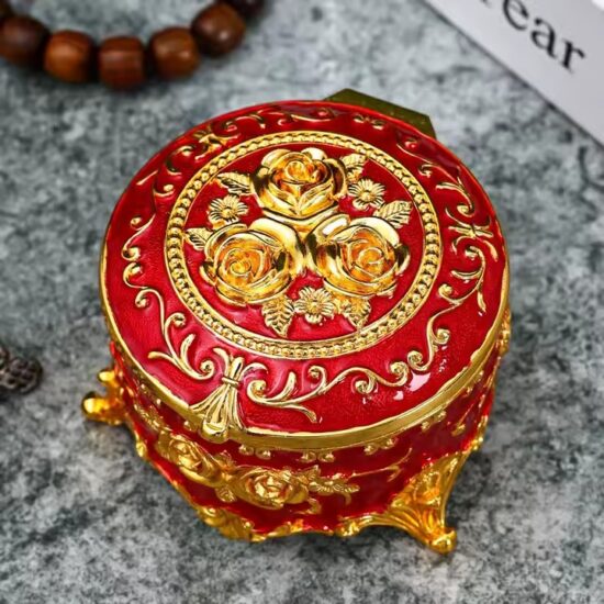 Retro Vintage Metal Jewelry Box with Decorative Engraving

