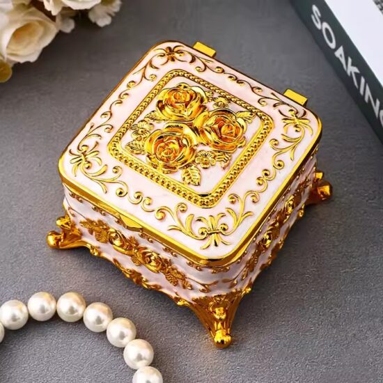 Retro Vintage Metal Jewelry Box with Decorative Engraving

