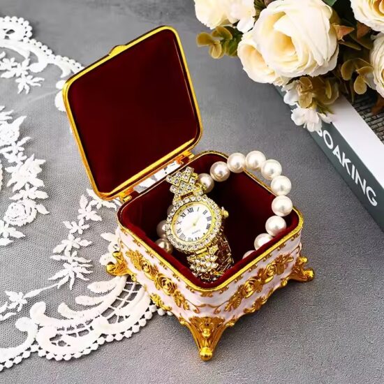 Retro Vintage Metal Jewelry Box with Decorative Engraving

