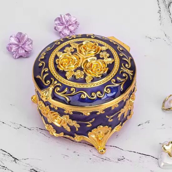 Retro Vintage Metal Jewelry Box with Decorative Engraving

