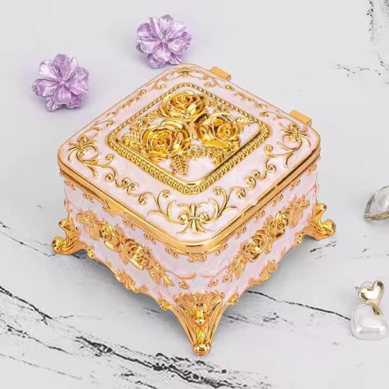 Retro Vintage Metal Jewelry Box with Decorative Engraving

