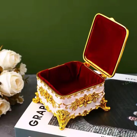 Retro Vintage Metal Jewelry Box with Decorative Engraving


