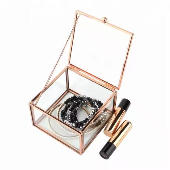 High-Quality Glass Jewelry Organizer with Velvet Lining and Metal Frame