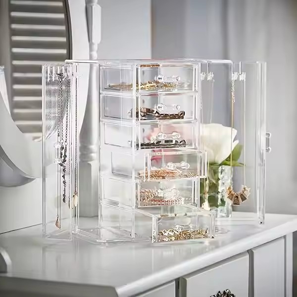 Elegant Dustproof Clear Acrylic Jewelry Box with Compartments