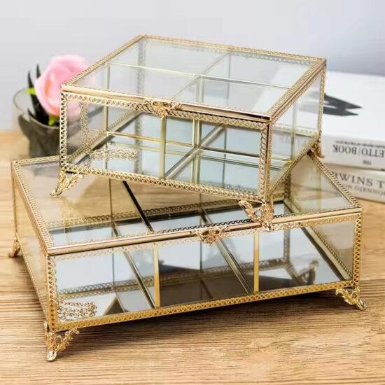 Luxury Modern Transparent Glass Jewelry Box with Velvet Interior