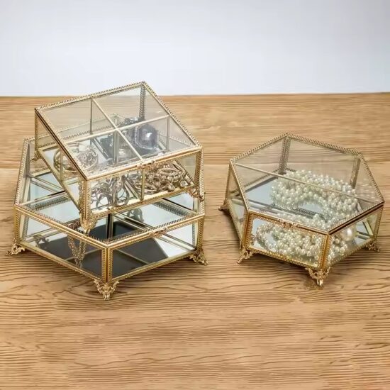 Luxury Modern Transparent Glass Jewelry Box with Velvet Interior