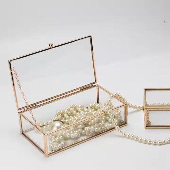 Luxury Modern Transparent Glass Jewelry Box with Velvet Interior