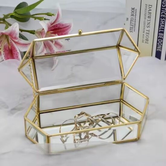 Luxury Modern Transparent Glass Jewelry Box with Velvet Interior
