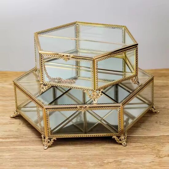Luxury Modern Transparent Glass Jewelry Box with Velvet Interior