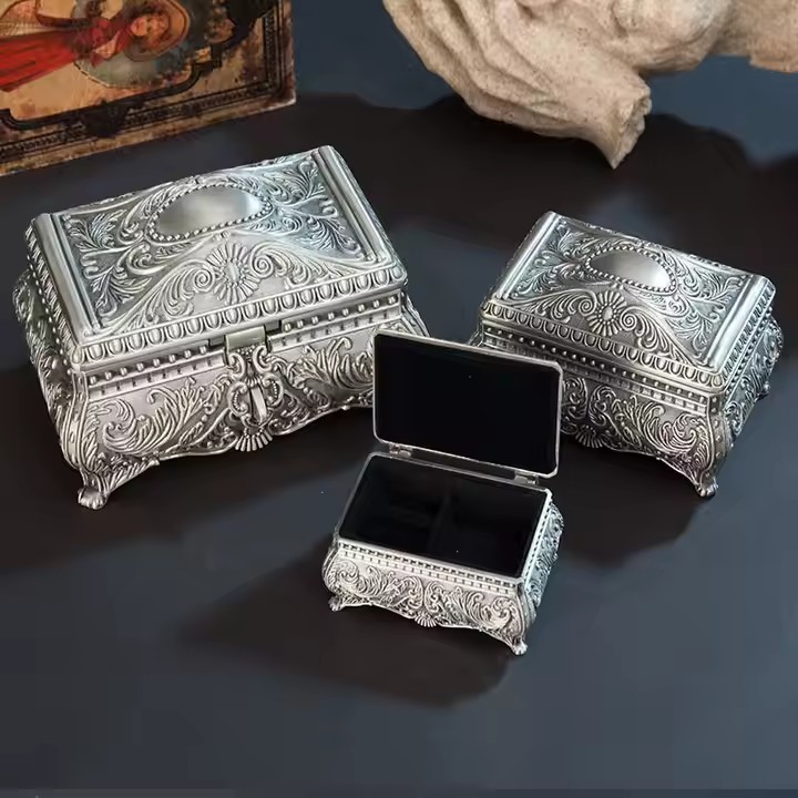 Luxury Metal Jewelry Box with Velvet Interior