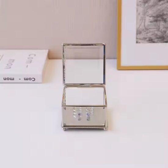 Luxury Glass Jewelry Box with Custom Velvet Compartments and Metal Frame