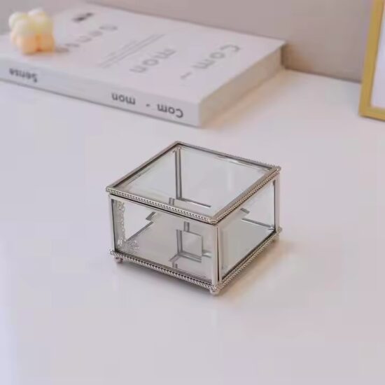 Luxury Glass Jewelry Box with Custom Velvet Compartments and Metal Frame