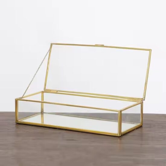 Luxury Glass Jewelry Box with Custom Velvet Compartments and Metal Frame