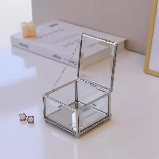 Luxury Glass Jewelry Box with Custom Velvet Compartments and Metal Frame