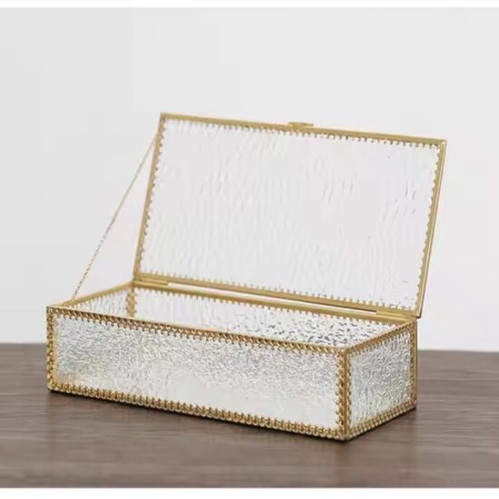 Luxury Glass Jewelry Box with Custom Velvet Compartments and Metal Frame