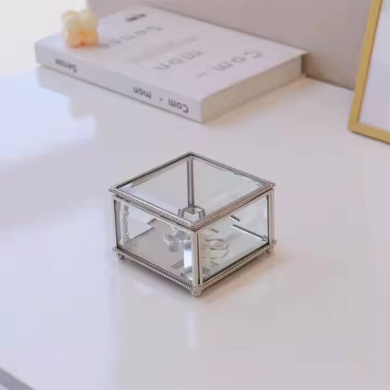 Luxury Glass Jewelry Box with Custom Velvet Compartments and Metal Frame
