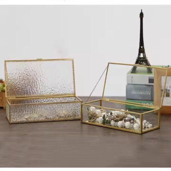 Luxury Glass Jewelry Box with Custom Velvet Compartments and Metal Frame