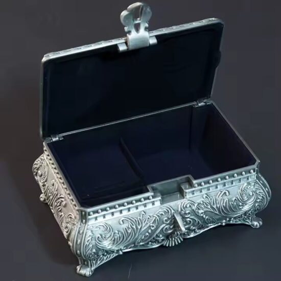 European Style Luxury Metal Jewelry Box with Ornate Detailing