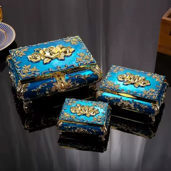 European Style Luxury Metal Jewelry Box with Ornate Detailing