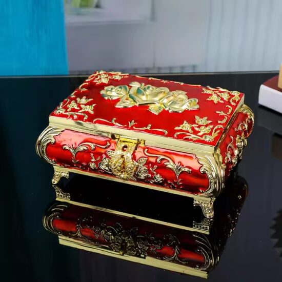 European Style Luxury Metal Jewelry Box with Ornate Detailing