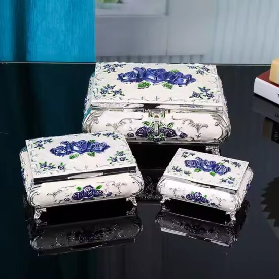 European Style Luxury Metal Jewelry Box with Ornate Detailing