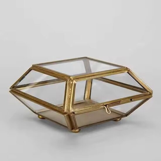 Luxury Glass Jewelry Box with Custom Velvet Compartments and Metal Frame
